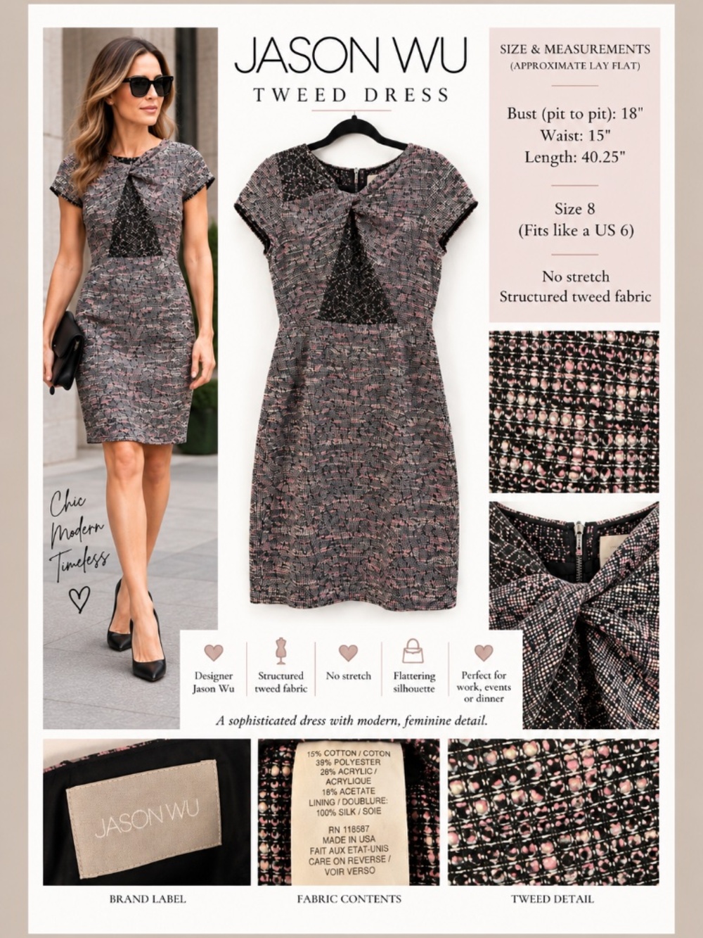 Jason Wu Structured Tweed Dress – Size 8, Fits Like US 6